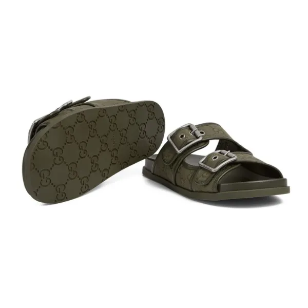 Dép Nam Gucci Buckle GG Canvas 831830 FAD71 8746 Màu Xanh Green Size 40
