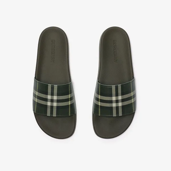 Dép Nam Burberry Check Slides Thicket Green 81132641 Màu Đen Xanh Size 42
