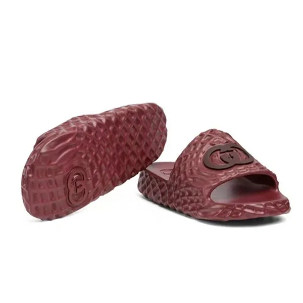 Dép Nam Gucci Men's Interlocking G Slide Sandal 770801 J8710 Màu Đỏ Mận Size 40