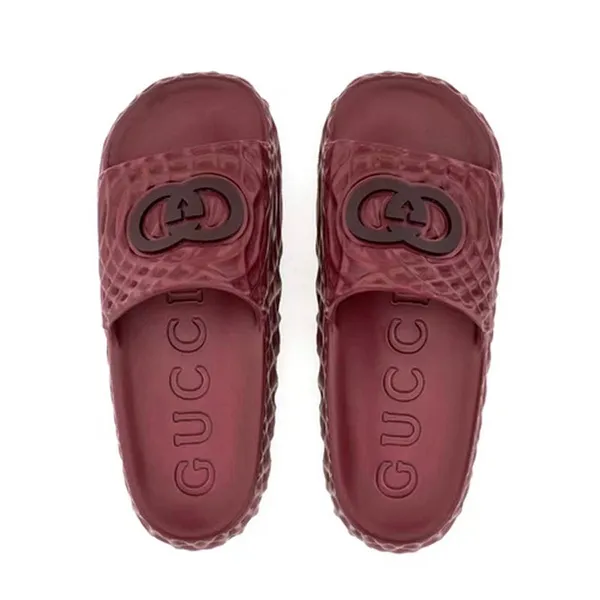 Dép Nam Gucci Men's Interlocking G Slide Sandal 770801 J8710 Màu Đỏ Mận Size 40