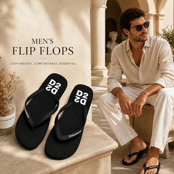 Dép Xỏ Ngón Nam Dsquared2 Black Heel Flip Flops FFM0001 17208765 2124 Màu Đen Size 40