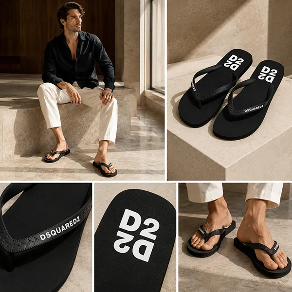 Dép Xỏ Ngón Nam Dsquared2 Black Heel Flip Flops FFM0001 17208765 2124 Màu Đen Size 40