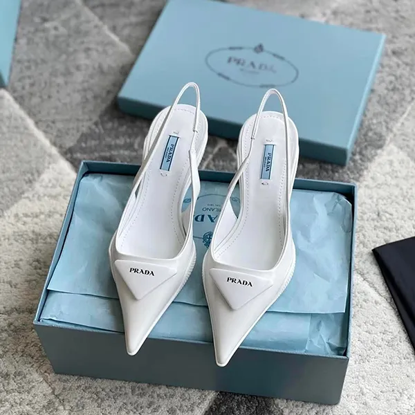 Giày Cao Gót Nữ Prada Slingback Pumps Màu Trắng Size 35.5