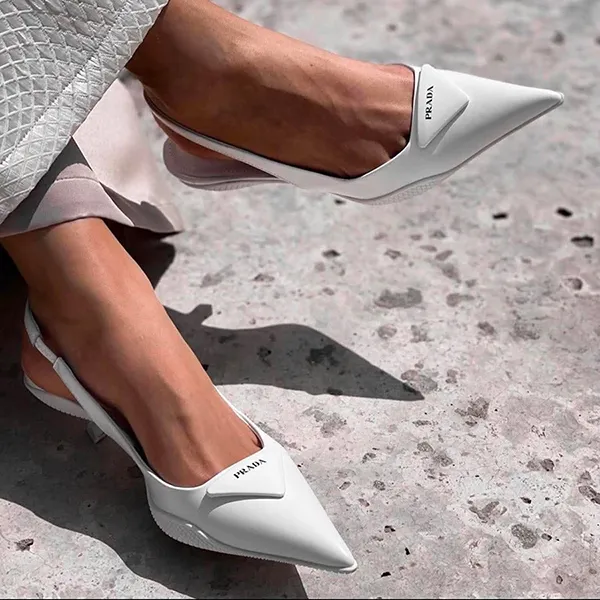 Giày Cao Gót Nữ Prada Slingback Pumps Màu Trắng Size 35.5