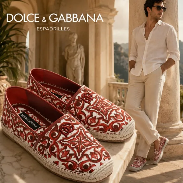 Giày Lười Nam Dolce & Gabbana D&G Canvas Espadrilles With Majolica Print A50730 AD506 Màu Đỏ Size 42