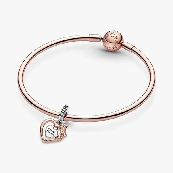 Hạt Vòng Charm Nữ Pandora Heart & Rose Flower Dangle Sterling Silver 14k Rose Gold Plating 789290C01 Màu Bạc/ Vàng Hồng