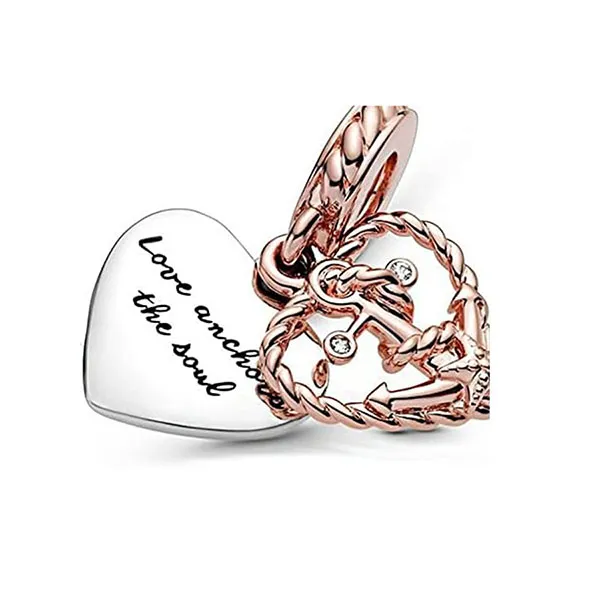 Hạt Vòng Charm Pandora Anchor With Rope, Love And Heart Pendant 788940C01 Màu Bạc/ Vàng Hồng