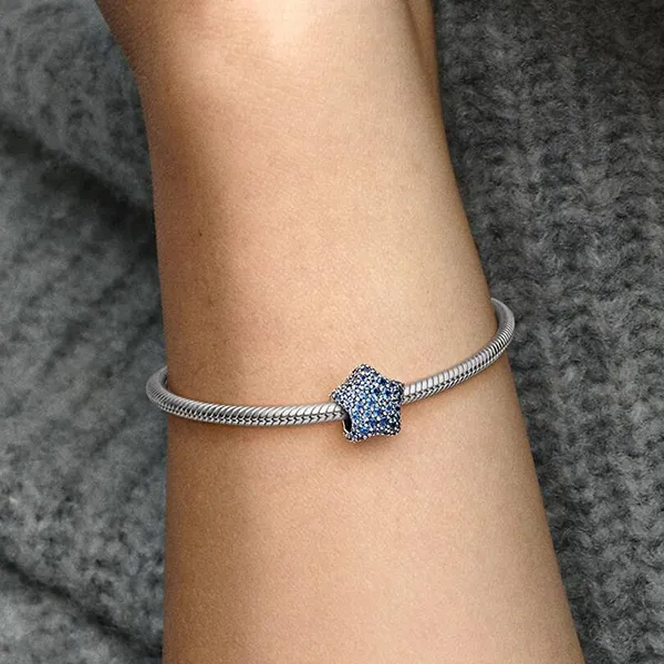 Hạt Vòng Charm Pandora Bold Pavé Star 793026C01 Màu Xanh