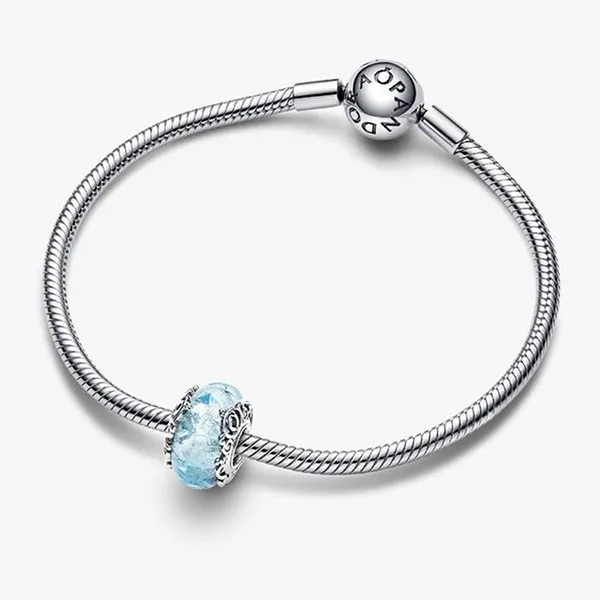 Hạt Vòng Charm Pandora Disney Cinderella Murano Glass Charm 793073C00 Màu Bạc Xanh
