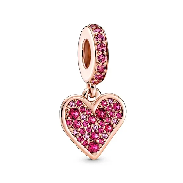 Hạt Vòng Charm Pandora Heart Rose Dangle With Synthetic Ruby 789565C01 Màu Hồng Bạc