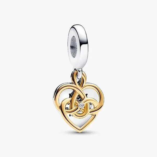 Hạt Vòng Charm Pandora Lab-grown Diamond Engravable Mom Double Dangle 763237C01 Màu Vàng/Bạc