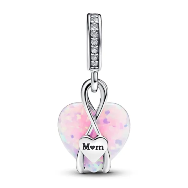 Hạt Vòng Charm Pandora Mom Opalescent Heart Dangle Charm 793202C01 Màu Hồng