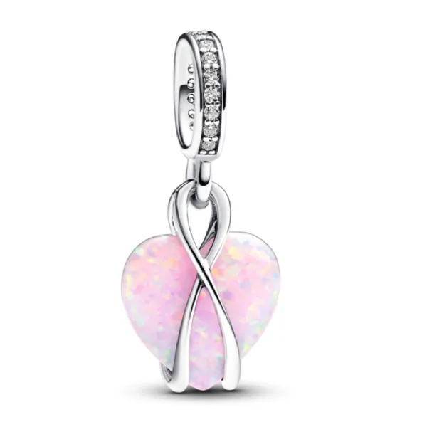 Hạt Vòng Charm Pandora Mom Opalescent Heart Dangle Charm 793202C01 Màu Hồng