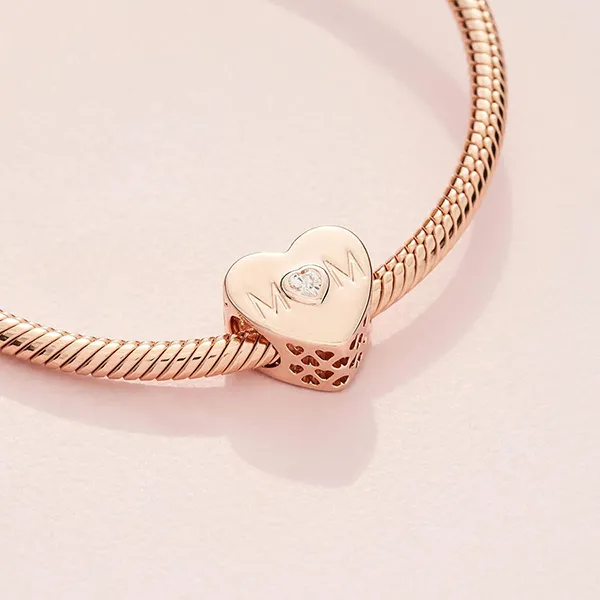 Hạt Vòng Charm Pandora Mum Heart 14k Rose Gold Plated 781881CZ Màu Vàng Hồng