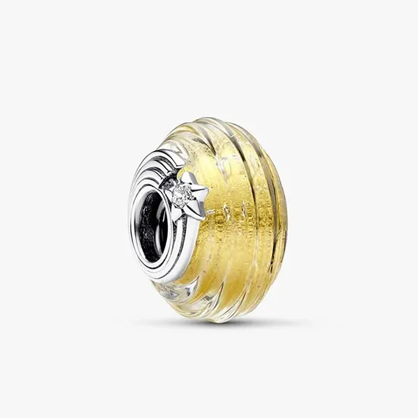 Hạt Vòng Charm Pandora Shooting Star Grooved Murano Glass 792982C01 Màu Vàng