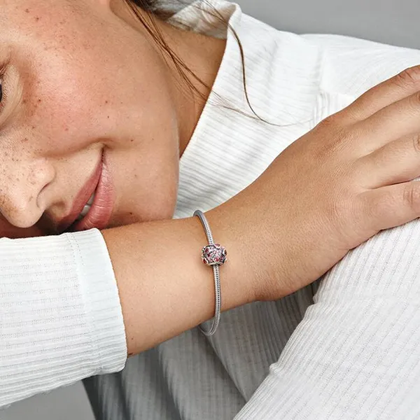 Hạt Vòng Charm Pandora Silver Charm With Fancy Pink Red And Orchid Cubic Zirconia 796555CZSMX Màu Hồng Bạc