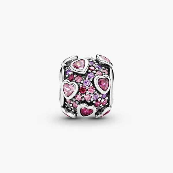 Hạt Vòng Charm Pandora Silver Charm With Fancy Pink Red And Orchid Cubic Zirconia 796555CZSMX Màu Hồng Bạc