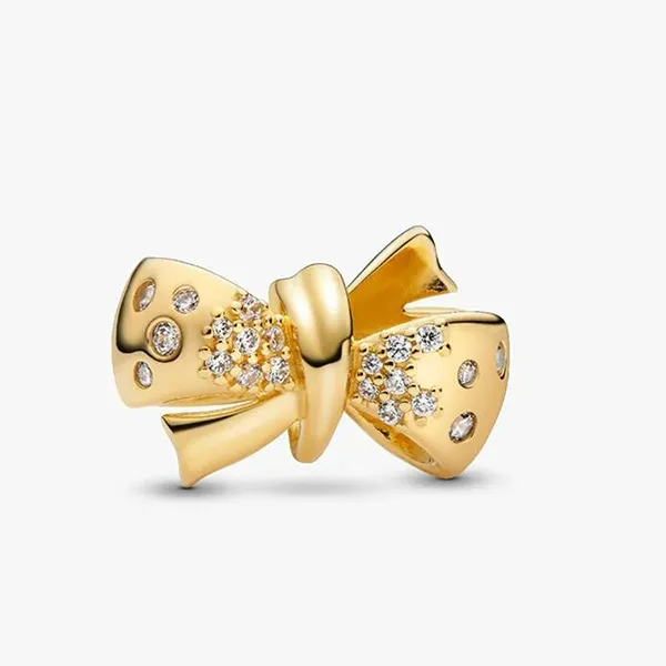 Hạt Vòng Charm Pandora Sparkling Bow 763442C01 Màu Vàng Gold
