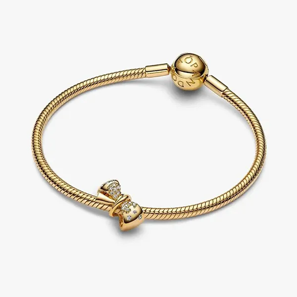 Hạt Vòng Charm Pandora Sparkling Bow 763442C01 Màu Vàng Gold