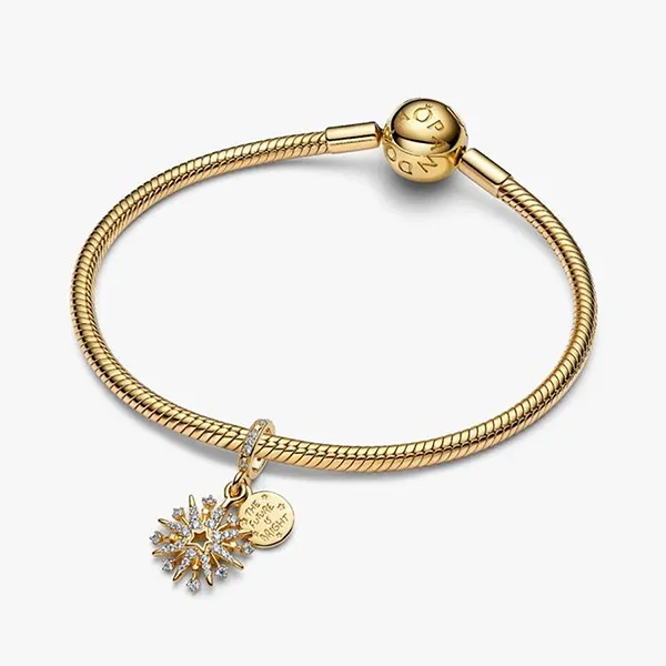 Hạt Vòng Charm Pandora Sparkling Firework Double Dangle Charm 763512C01 Màu Vàng Gold