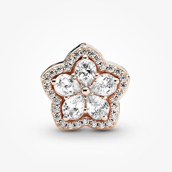 Hạt Vòng Charm Pandora Sparkling Snowflake Pavé 789224C01 Màu Vàng Hồng