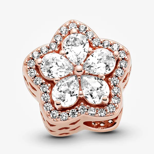 Hạt Vòng Charm Pandora Sparkling Snowflake Pavé 789224C01 Màu Vàng Hồng