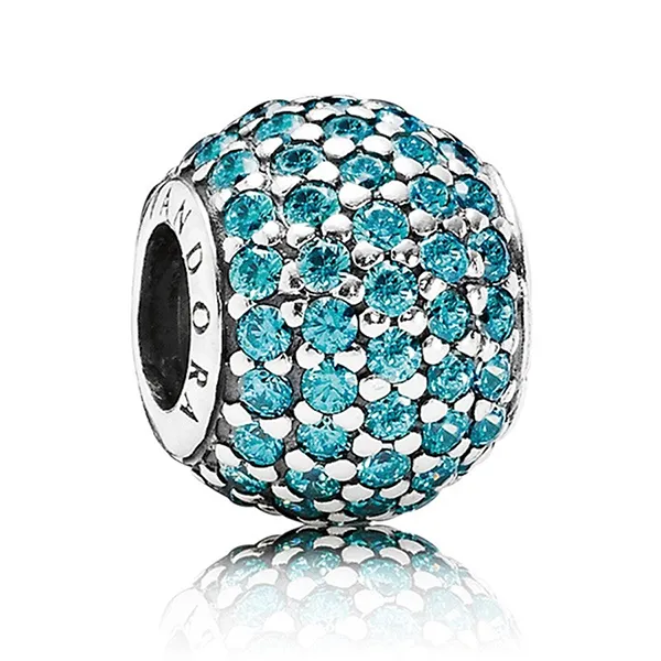 Hạt Vòng Charm Pandora Teal Pavé Ball Charm 791051MCZ Màu Xanh Blue