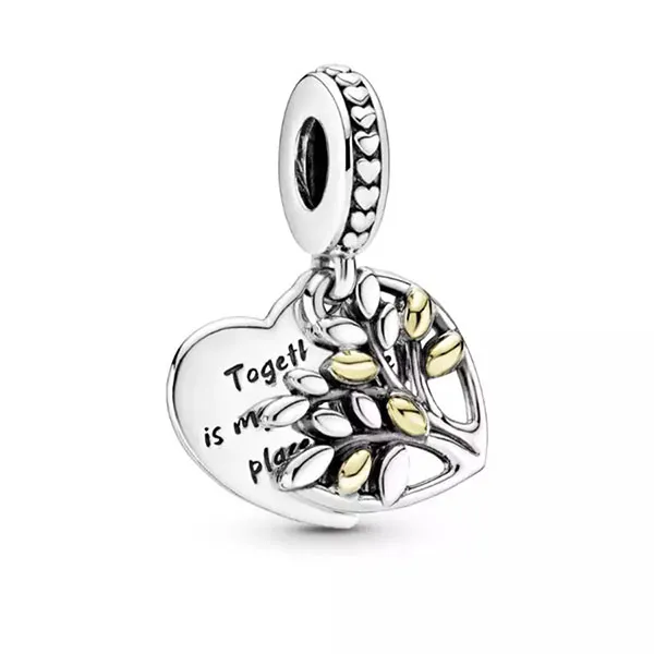 Hạt Vòng Charm Pandora Two Tone Family Tree Heart Dangle Charm 799161C00 Màu Bạc