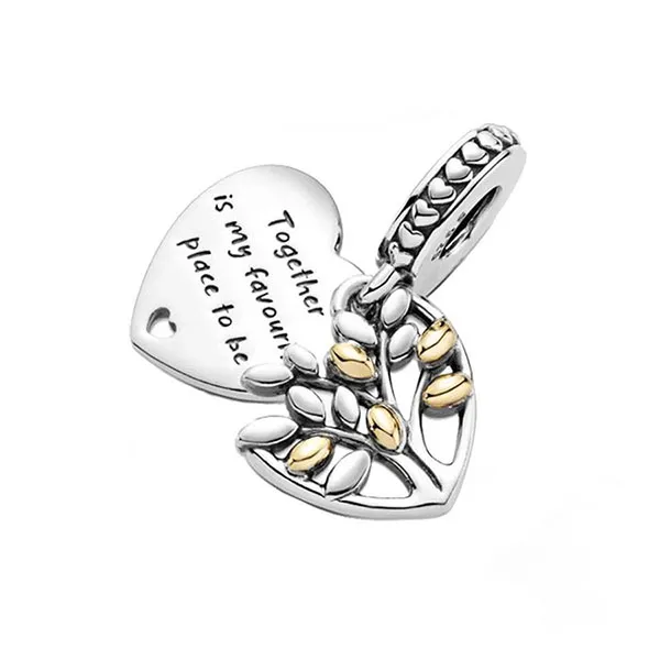 Hạt Vòng Charm Pandora Two Tone Family Tree Heart Dangle Charm 799161C00 Màu Bạc