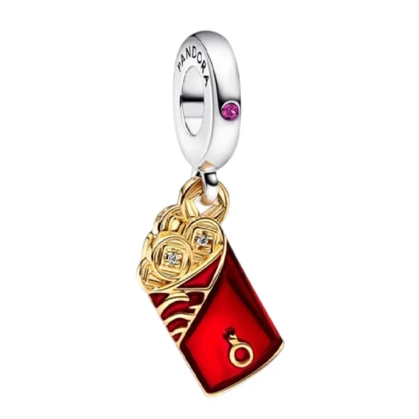 Hạt Vòng Charm Pandora Two-tone Red Envelope Dangle Charm 762470C01 Màu Đỏ