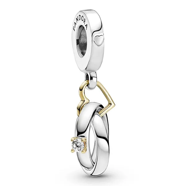 Hạt Vòng Charm Pandora Two Tone Wedding Rings Dangle Charm 799319C01 Màu Bạc Vàng