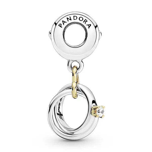 Hạt Vòng Charm Pandora Two Tone Wedding Rings Dangle Charm 799319C01 Màu Bạc Vàng