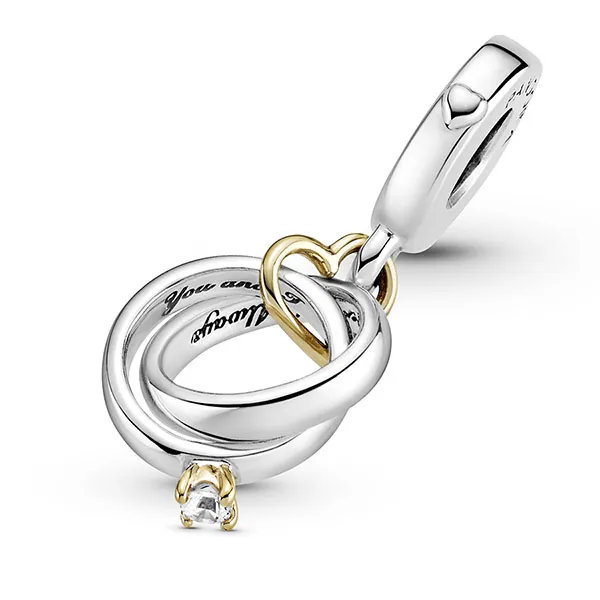 Hạt Vòng Charm Pandora Two Tone Wedding Rings Dangle Charm 799319C01 Màu Bạc Vàng