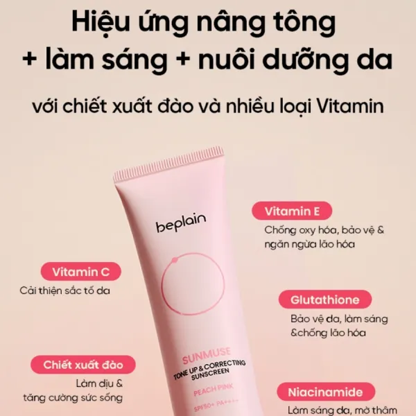 Kem Chống Nắng Nâng Tone Beplain Sunmuse Tone-Up & Correcting Peach Pink Sunscreen 50ml