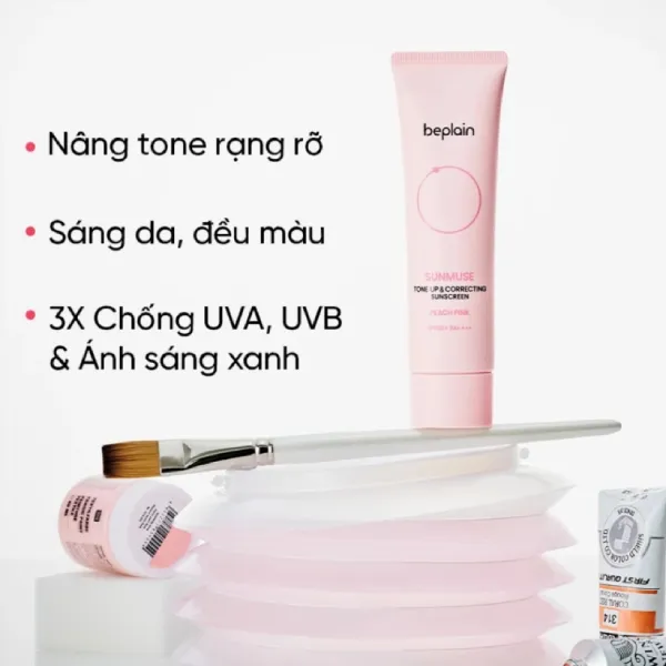 Kem Chống Nắng Nâng Tone Beplain Sunmuse Tone-Up & Correcting Peach Pink Sunscreen 50ml