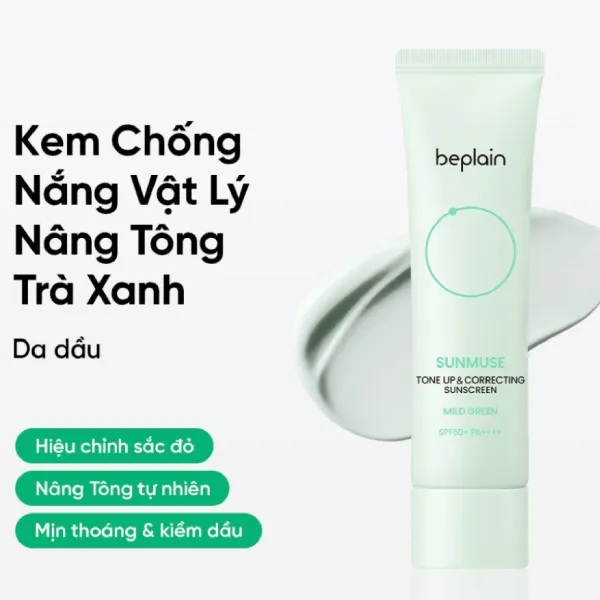 Kem Chống Nắng Nâng Tone, Làm Dịu Da Beplain Sunmuse Tone-Up & Correcting Mild Green Sunscreen SPF50+ PA++++ 50ml