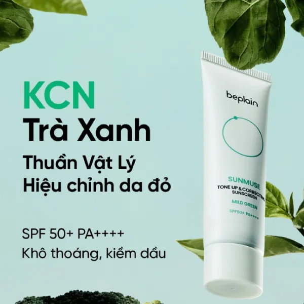 Kem Chống Nắng Nâng Tone, Làm Dịu Da Beplain Sunmuse Tone-Up & Correcting Mild Green Sunscreen SPF50+ PA++++ 50ml