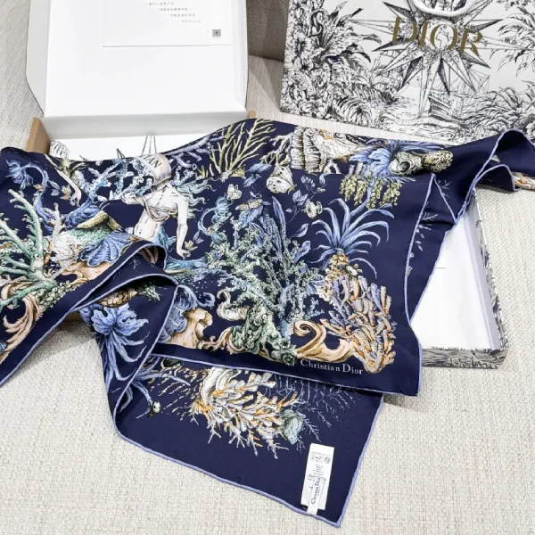 Khăn Lụa Nữ Dior Silk Scarf Blue Màu Xanh