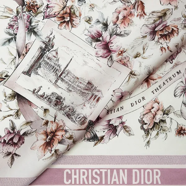 Khăn Lụa Nữ Dior Souvenir De Rome 90 Square Scarf Màu Trắng/Tím