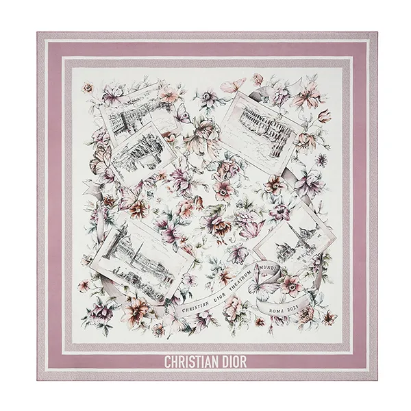 Khăn Lụa Nữ Dior Souvenir De Rome 90 Square Scarf Màu Trắng/Tím