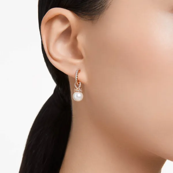 Khuyên Tai Nữ Swarovski Originally Drop Earrings Crystal Pearl, White, 18K Rose Gold Finish 5669524 Màu Vàng Hồng