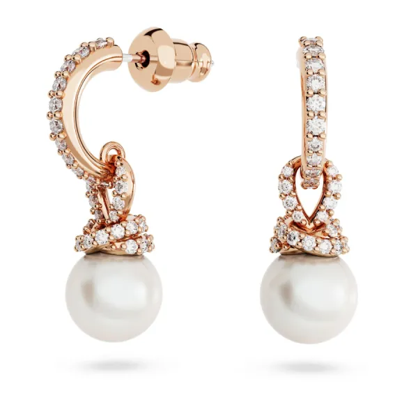 Khuyên Tai Nữ Swarovski Originally Drop Earrings Crystal Pearl, White, 18K Rose Gold Finish 5669524 Màu Vàng Hồng