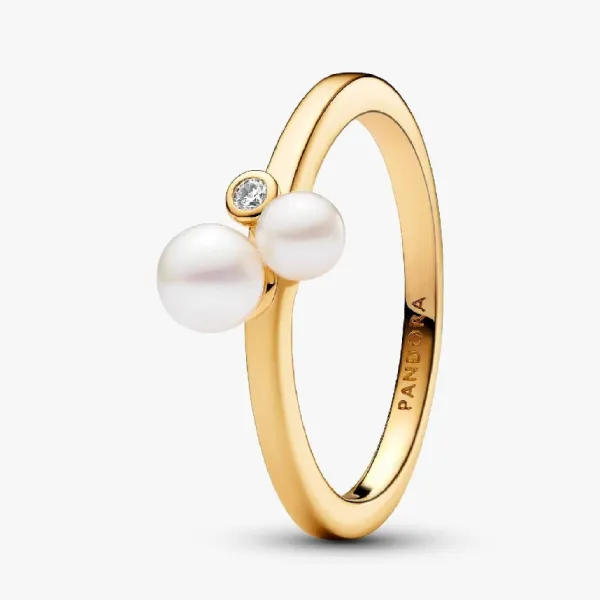 Nhẫn Nữ Pandora Duo Treated Freshwater Cultured Pearls Ring 163156C01 Màu Vàng Gold Size 48