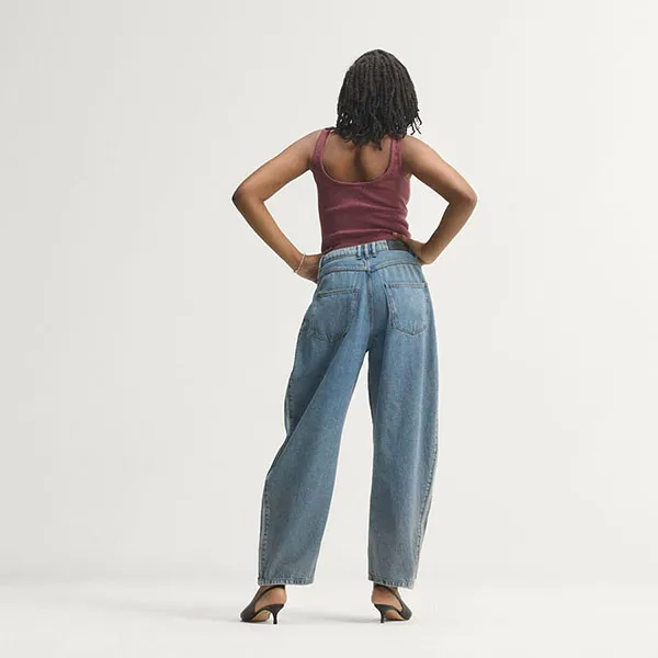 Quần Jean Nữ Adidas Barrel KQ6476 Màu Xanh Denim Size 2530