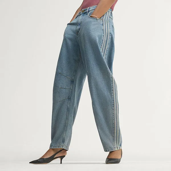 Quần Jean Nữ Adidas Barrel KQ6476 Màu Xanh Denim Size 2530