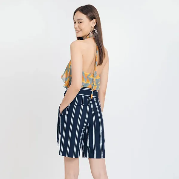Quần Short Linen Nữ F2 Fashion & Freedom Brighter Day QS60-XST-S-1121 Màu Xanh/Trắng Size S
