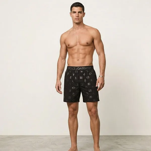 Quần Short Nam Dolce & Gabbana D&G M4D69J FUECH Màu Đen Họa Tiết Size 3