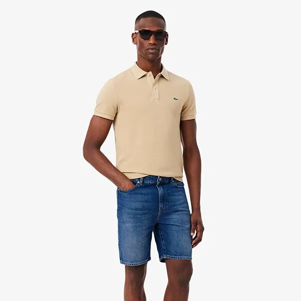 Quần Short Nam Lacoste Straight Fit Denim Bermuda FH9932 MK9 Màu Xanh Denim Size 40