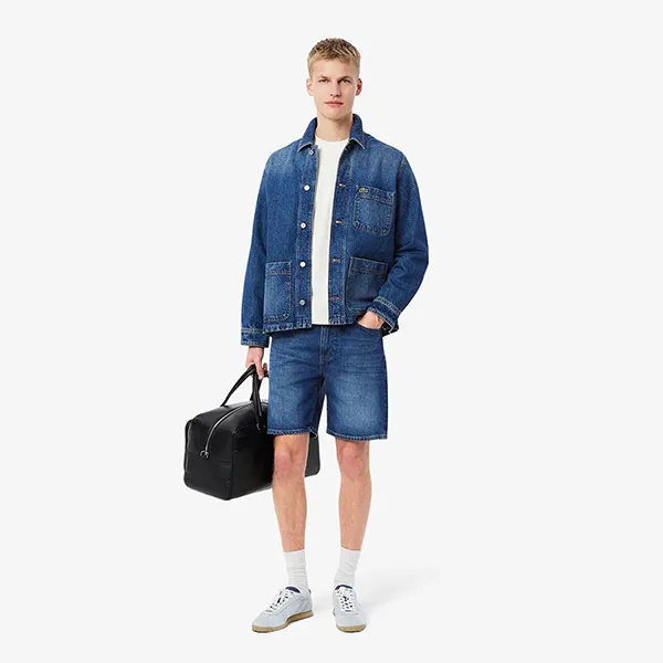 Quần Short Nam Lacoste Straight Fit Denim Bermuda FH9932 MK9 Màu Xanh Denim Size 40