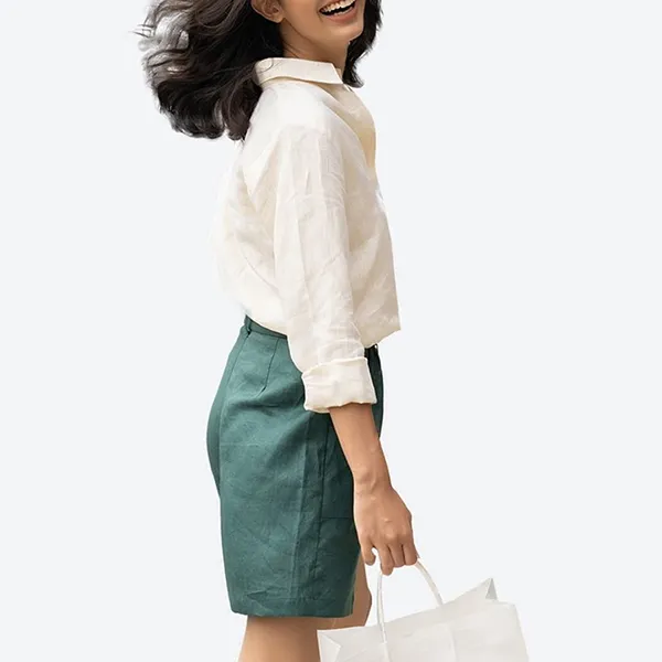 Quần Short Nữ F2 Fashion & Freedom Emma De La Rosa Blue Linen Shorts QS34-VC-S-0820 Màu Xanh Rêu Size S